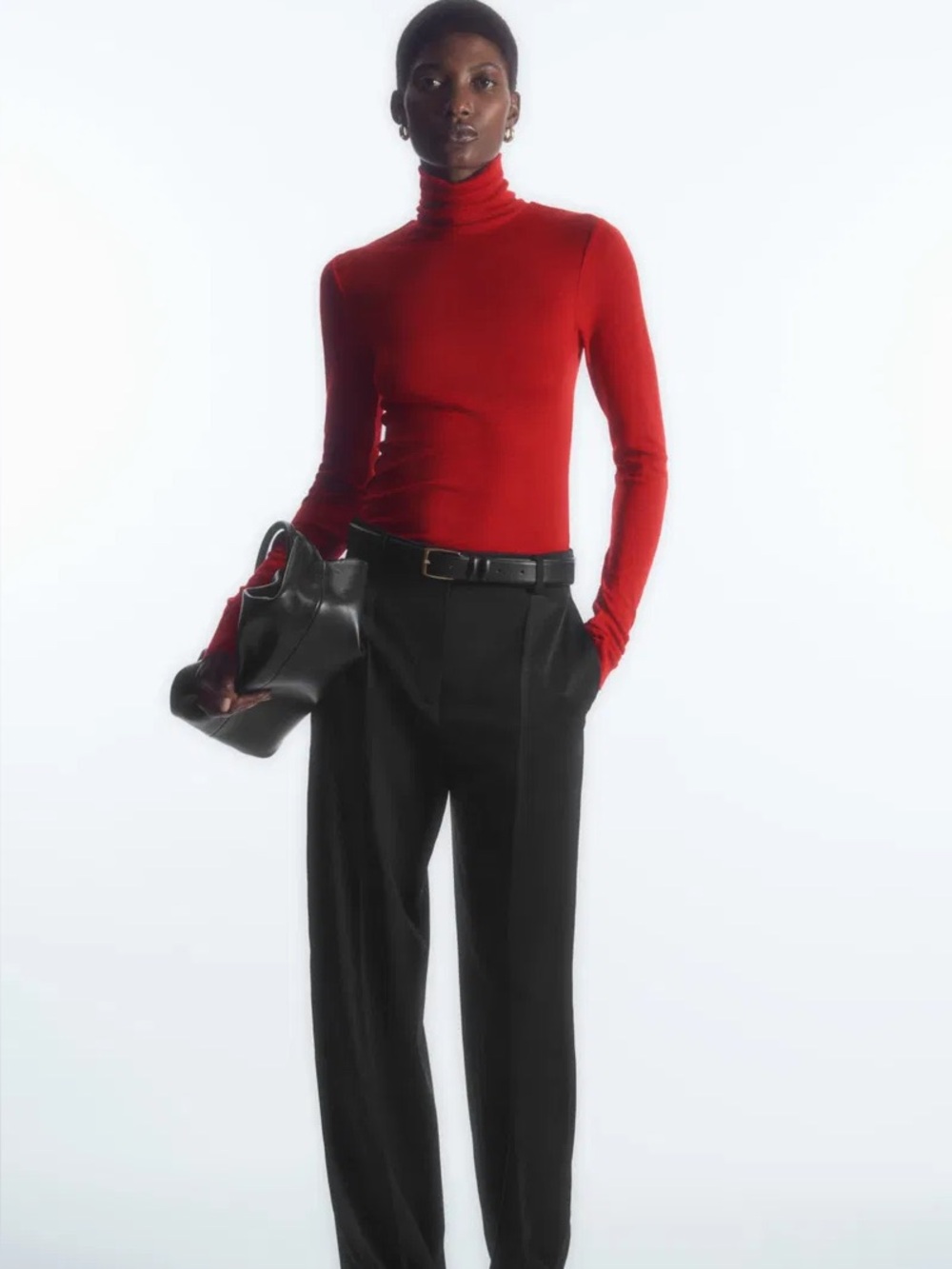 COS Bright Red 100% Wool Long Sleeve Turtleneck Top Size Medium Lightweight